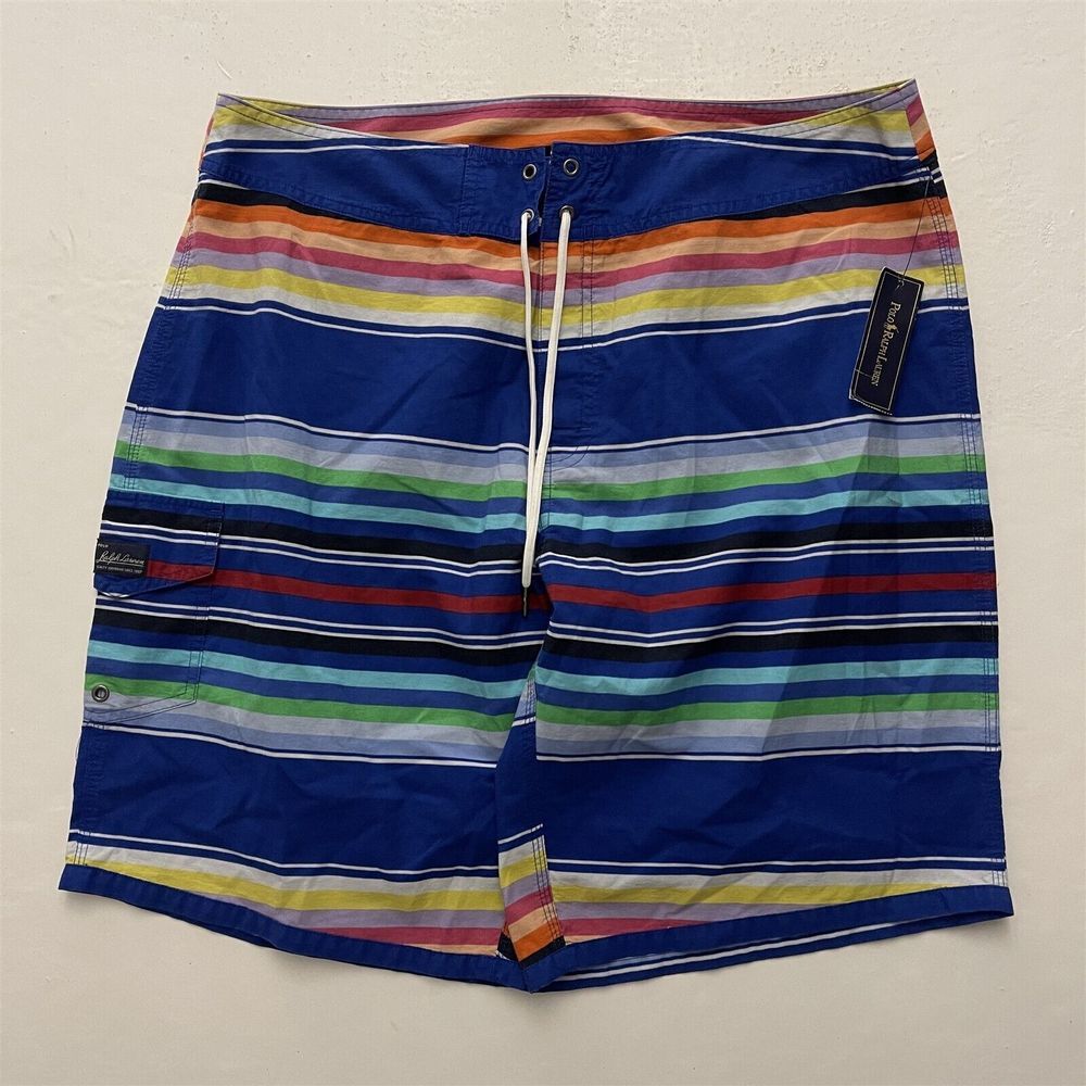 NWT‎ Ralph Lauren 38 x 11" Multi Color Striped Drawstring Board Shorts